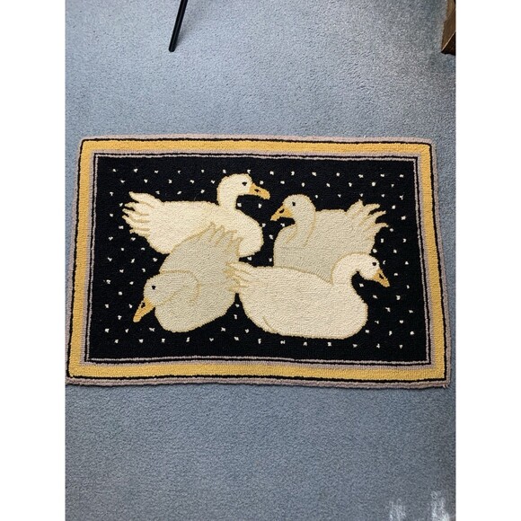 Handmade Other - Hand Hooked Rug 4 Ducks Primitive Country Area Rug 2x3 Vintage
